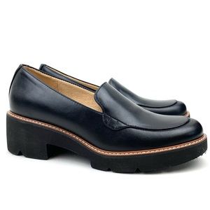 Naturalizer Heeled Loafers Cabernet Slip On Chunky Shoes Black Leather Size 9 M